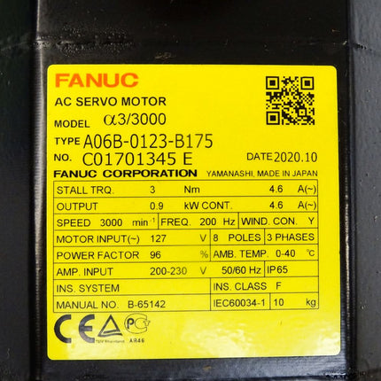 Fanuc AC Servo Motor alpha3/3000 / A06B-0123-B175 / 3000 min-1 200Hz / OVP Neuwertig