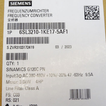 Siemens Sinamics G120C 6SL3210-1KE17-5AF1 6SL3 210-1KE17-5AF1 / Neu OVP versiegelt - Maranos.de