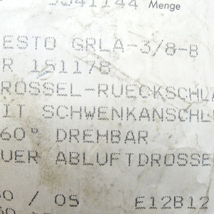 Festo 151178 GRLA-3/8-B Drossel-Rückschlagventil / Neu OVP - Maranos.de