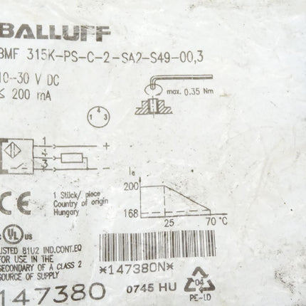 Balluff Sensor 147380 BMF315K-PS-C-2-SA2-S49-00,3 BMF007R / Neu OVP - Maranos.de