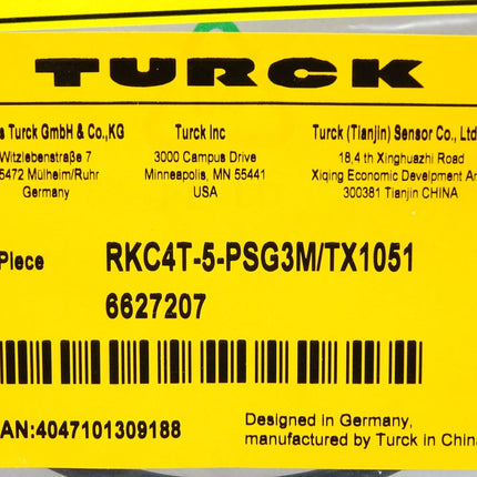Turck Actuator and Sensor Cable RKC4T-5-PSG3M/TX1051 6627207 / Neu OVP
