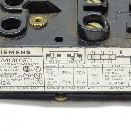 Siemens 3UA4101-0S Bimetal Relais Motorschutzrelais