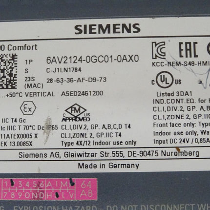 Siemens A5E33467810A für 6AV2124-0GC01-0AX0 back Cover Rückschale 6AV2124-0GC01-0AX0