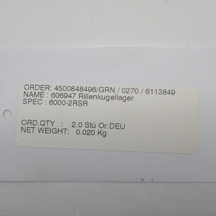 FAG 606947 Rillenkugellager 6000-2RSR 2 Stück NEU-OVP versiegelt