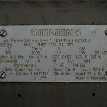 Siemens 1HU3056-0AC01-Z Permanent Magnet Motor 1,03kW / 2000Rpm / 1 HU3056-0AC01-Z