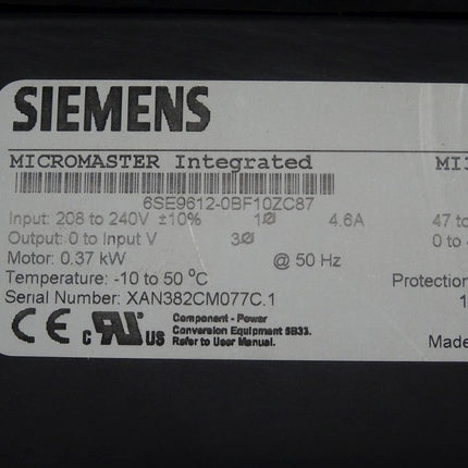 Siemens 6SE9612-0BF10ZC87 Micromaster 6SE9 612-0BF10ZC87