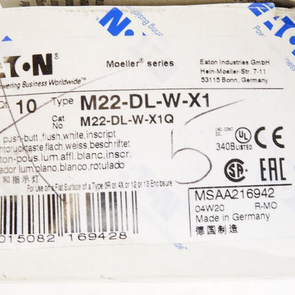 Eaton Leuchtdrucktaste weiß M22-DL-W-X1 M22-DL-W-X1Q / Inhalt : 5 Stück / Neu OVP