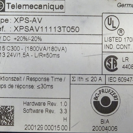 Schneider Electric Telemecanique XPS-AV / XPSAV11113T050  24V DC