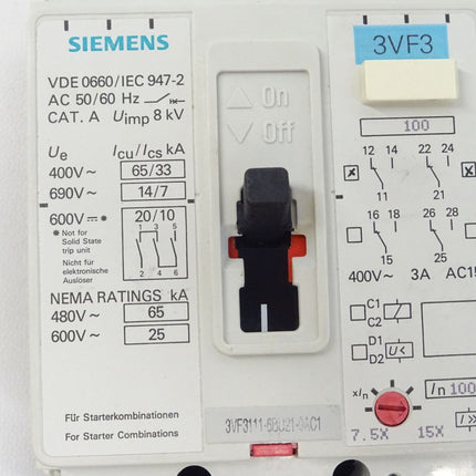 Siemens 3VF3111-6BU21-0AC1 Leistungsschalter 3VF3 111-6BU21-0AC1 Schütz neu-OVP