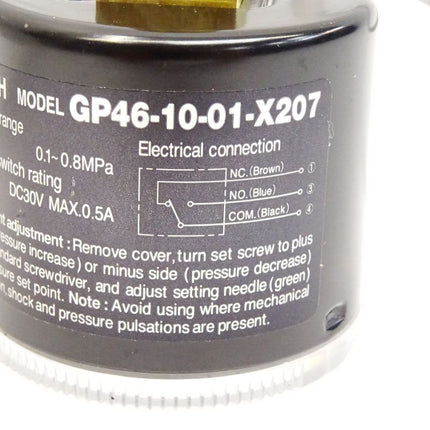 SMC Manometer Pressure Gauge with Switch GP46-10-01-X207 / Neu