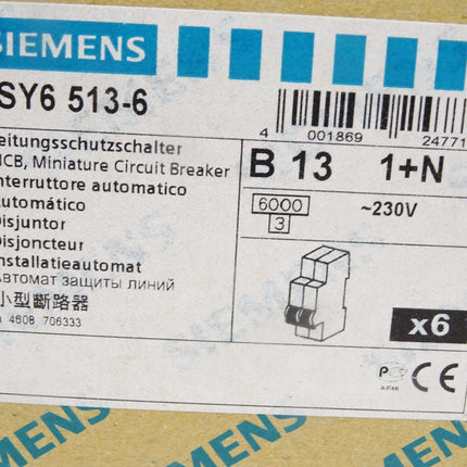 Siemens Leitungschutzschalter 5SY6 5SY6513-6 / Inhalt : 6 Stück / Neu OVP