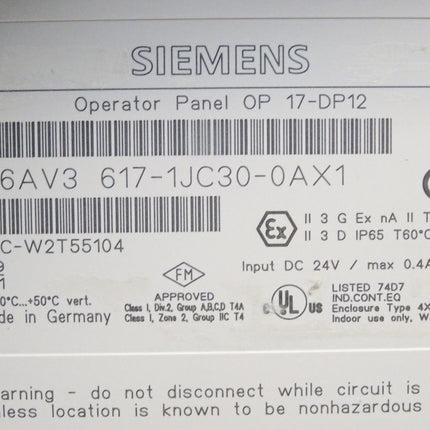 Siemens Backcover Rückschale Panel OP17-DP12 6AV3617-1JC30-0AX1 6AV3 617-1JC30-0AX1 - Maranos.de
