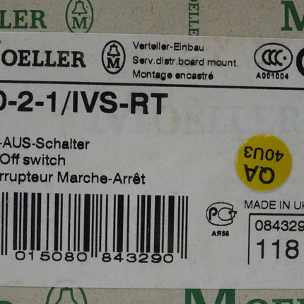 Moeller TO-2-1/IVS-RT Ein-Aus Schalter 084329 NEU-OVP