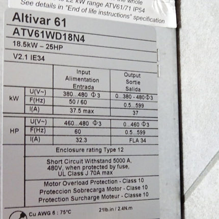 Schneider Altivar 61 variable speed drive ATV61 ATV61WD18N4 18.5kW - Maranos.de