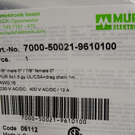 Murr Elektronik Kabel 7000-50021-9610100 / Neu OVP - Maranos.de