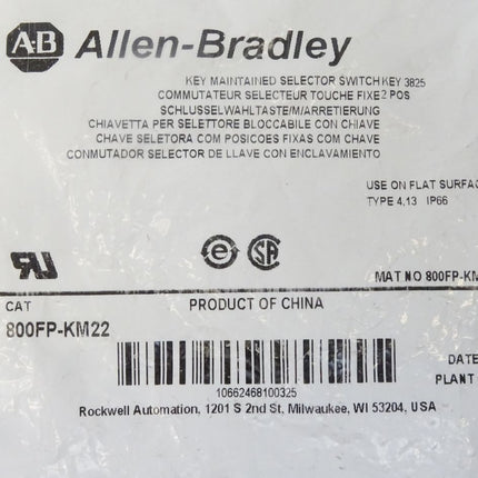 Allen-Bradley Schlusselwahltaste 800FP-KM22 Ser A / Neu OVP