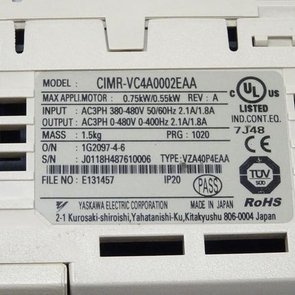 Yaskawa V1000 Frequenzumrichter 0,75kW/0,55kW CIMR-VC4A0002EAA neuwertig