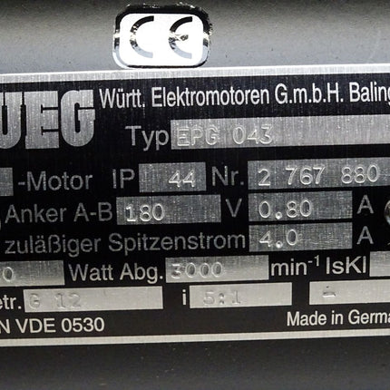 WEG EPG043 EPG 043 Getriebemotor G-Motor 90W G12 i 5:1 3000min-1 / Neu - Maranos.de