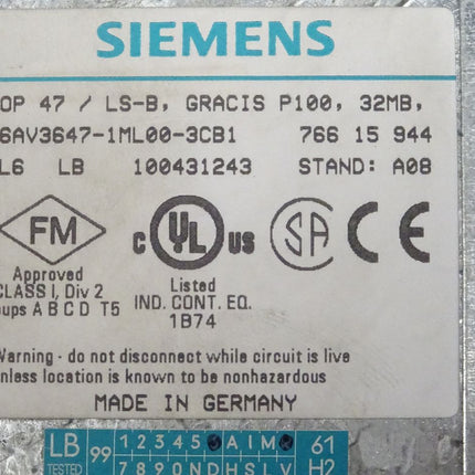 Siemens 6AV3647-1ML00-3CB1 / OP47 / LS-B / 6AV3 647-1ML00-3CB1