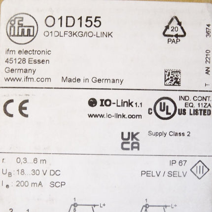 Ifm electronic Optischer Abstandssensor O1DLF3KG/IO-LINK O1D155 / 01D155 Neu OVP - Maranos.de