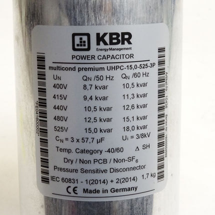 KBR Power Capacitor 400V 50Hz 8.7kvar multicond premium UHPC-15,0-525-3P - Maranos.de