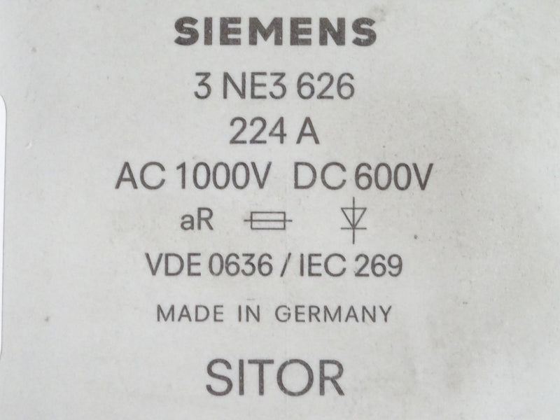 Siemens SITOR 3NE3626 224A AC 1000V DC 600 V 3 NE3 626  Sicherungseinsatz
