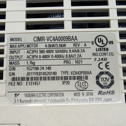 Yaskawa CIMR-VC4A0009BAA 4/3kW Frequenzumrichter mit Filter A1000-FIV3010-RE
