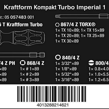 Wera 05057483001 Kompakt Turbo Imperial 1 Bit-Set 15teilig 1/4" - Maranos.de