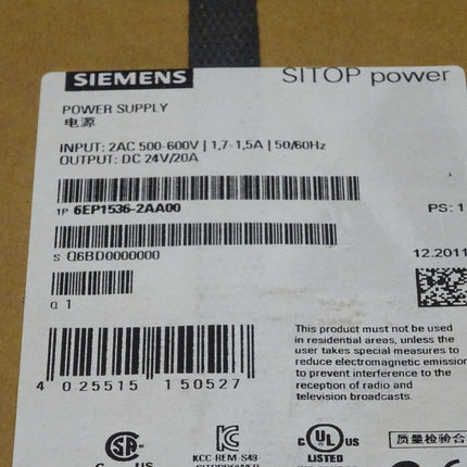 Siemens 6EP1536-2AA00 / 6EP1 536-2AA00 SITOP Power 20 Laststromversorgung NEU-OVP