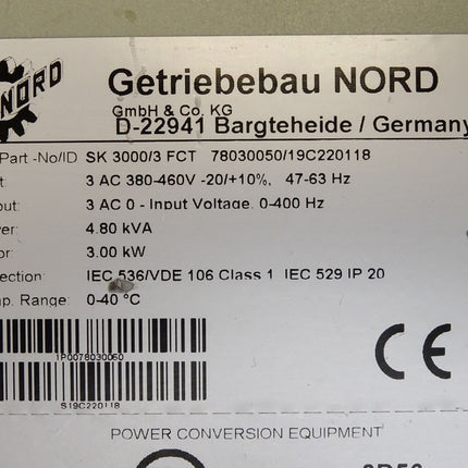 Getriebebau Nord NORDAC vector mc Frequenzumrichter SK3000 SK3000/3 FCT 4.80kVA 3.00kW