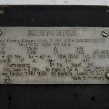 Siemens 1HU3056-0AC01-0ZZ9 Permanent Magnet Motor 1,03kW / 2000 Rpm / 1 HU3056-0AC01-0ZZ9