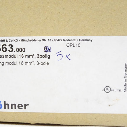 Wöhner 01563.000 Anschlussmodul 16mm2, 3-polig / Inhalt : 5 Stück / Neu OVP