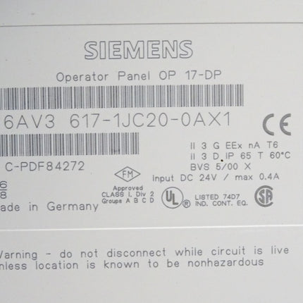 Siemens Backcover Rückschale Panel OP17-DP 6AV3617-1JC20-0AX1 6AV3 617-1JC20-0AX1 - Maranos.de