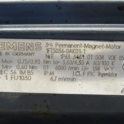 Siemens 3~ Permanent-Magnet-Motor 1FT5036-0AK01-1 / 6000/min