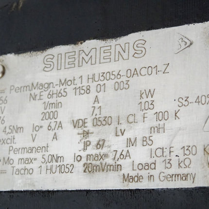 Siemens Permanent Magnet Motor 1HU3056-0AC01-Z 2000min-1