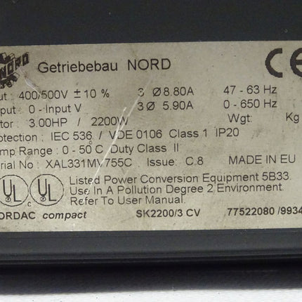 Getriebebau NORD AG SK2200/3 CV 77522080/9934 Frequenzumrichter