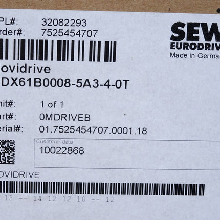SEW Eurodrive Movidrive Umrichter 0.75kW MDX61B0008-5A3-4-0T / Neu OVP - Maranos.de