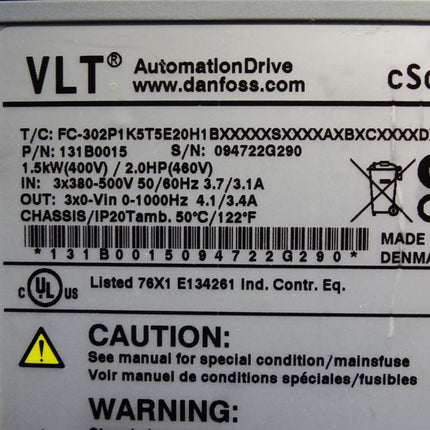 Danfoss VLT Automation Drive 131B0015 FC-302P1K5T5E20H1 Frequenzumrichter 1.5k - Maranos.de