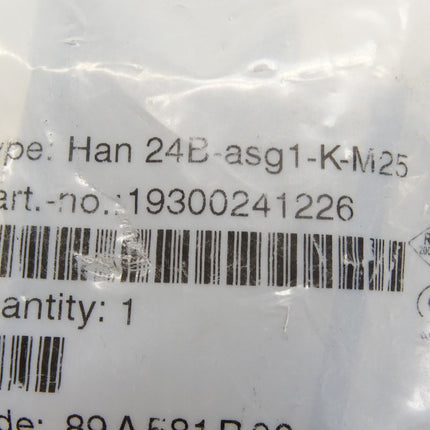 Harting Han 24B-asg1-K-M25 / 19300241226 / Neu OVP