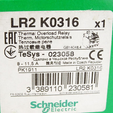 Schneider Motorschutzrelais TeSys 023058 LR2K0316 LR2 K0316 / Neu OVP - Maranos.de