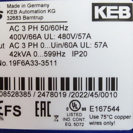 KEB 19F6A33-3511 Drive Controller 30kW Combivert F6 / Neu OVP - Maranos.de