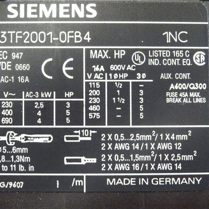 Siemens 3TF2001-0FB4 / 3TF 2001-0FB4 Schütz