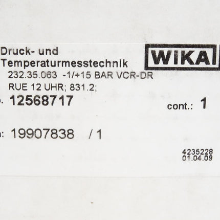 Wika Druck und Temperaturmesstechnik 232.35.063 12568717 / Neu OVP - Maranos.de