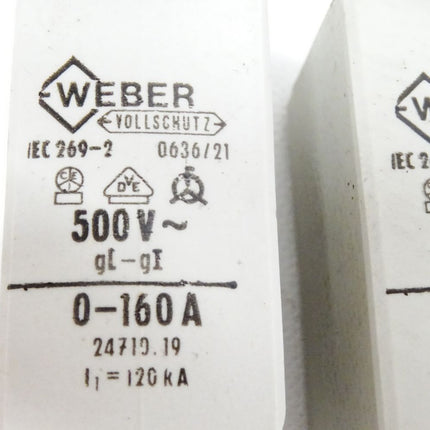 Weber Schmelzsicherung NH-0 160A gI / 24710.19 / Inhalt : 2 Stück / Neu