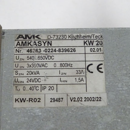 AMK AMKASYN KW20 Frequenzumrichter 20kVA 33A 3x350V Version: 02.01