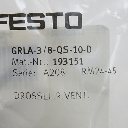 Festo 193151 GRLA-3/8-QS-10-D Drossel-Rückschlagventil / Neu OVP - Maranos.de