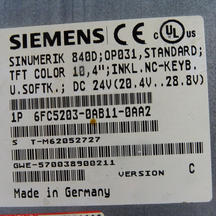 Siemens OP031 10.4" 6FC5203-0AB11-0AA2 MMC100 6FC5210-0DA00-1AA1 Converter 77-964-2300