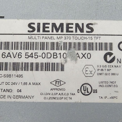 Siemens 6AV6 545-0DB10-0AX0 / 6AV6 545-0DB10-0AX0 Back Cover MP370 Rückschale