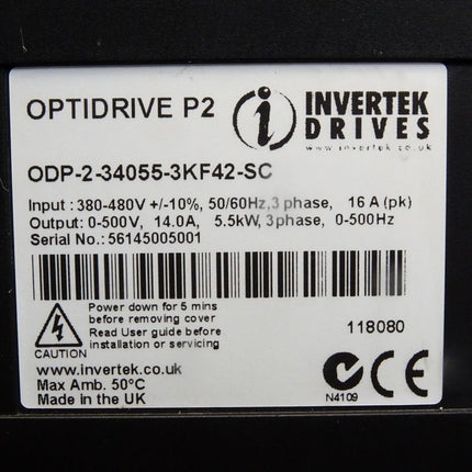 Invertek Drives Optidrive P2 ODP-2-34055-3KF42-SC Frequenzumrichter 5.5kW - Maranos.de