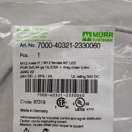 Murr Elektronik Kabel 7000-40321-2330060 / Neu OVP - Maranos.de